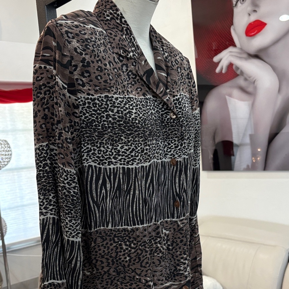Animal Print Button-Up Blouse